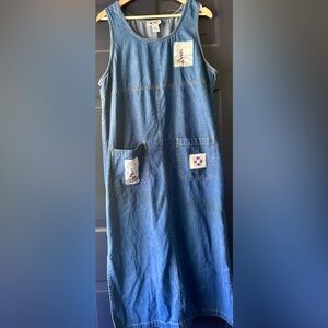 vintage retro nautical TY2 denim jumper dress 14 maxi